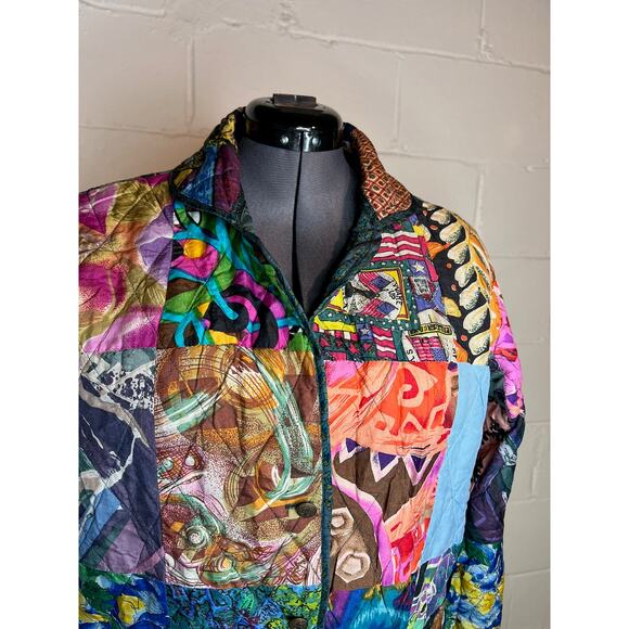 Jacket Quilted silk reversible bright green blue pink - Picture 12 of 16